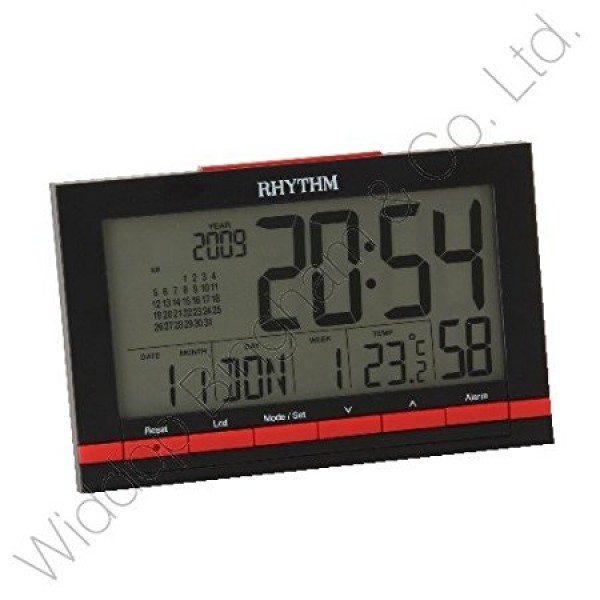 Rhythm LCD Clock 4Steps Beep Alarm,Snooze,& LED Light,Calendar,Thermometer,Dual Alarm,Battery Alert Digital 